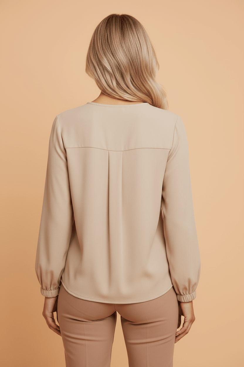 Solid Pleated Crewneck Puff Long Sleeve Shirt - Rooted & Reckless Co.