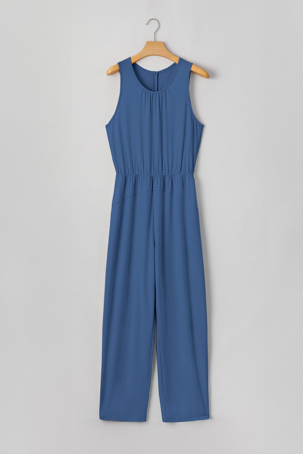 Solid Pleated Detail Sleeveless Elastic Waist Jumpsuit - Rooted & Reckless Co.