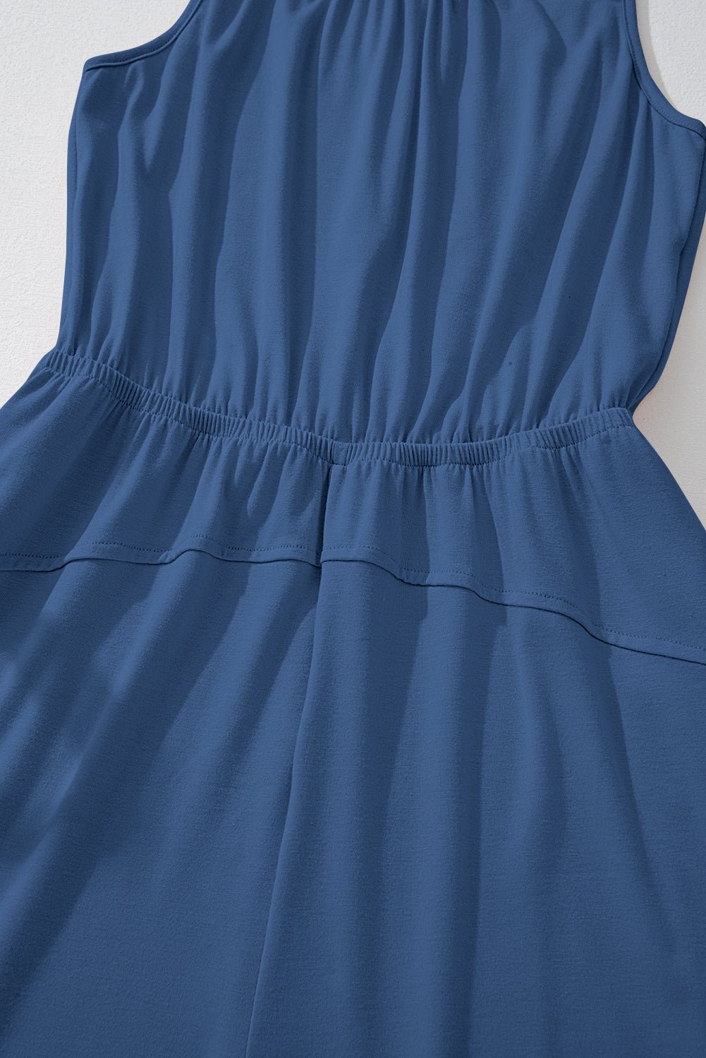 Solid Pleated Detail Sleeveless Elastic Waist Jumpsuit - Rooted & Reckless Co.