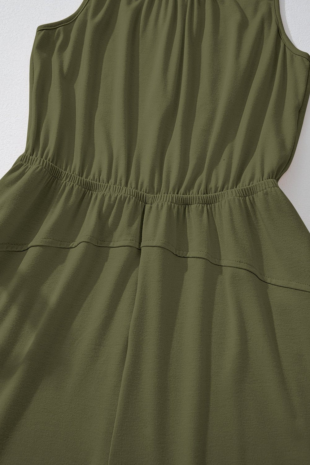 Solid Pleated Detail Sleeveless Elastic Waist Jumpsuit - Rooted & Reckless Co.
