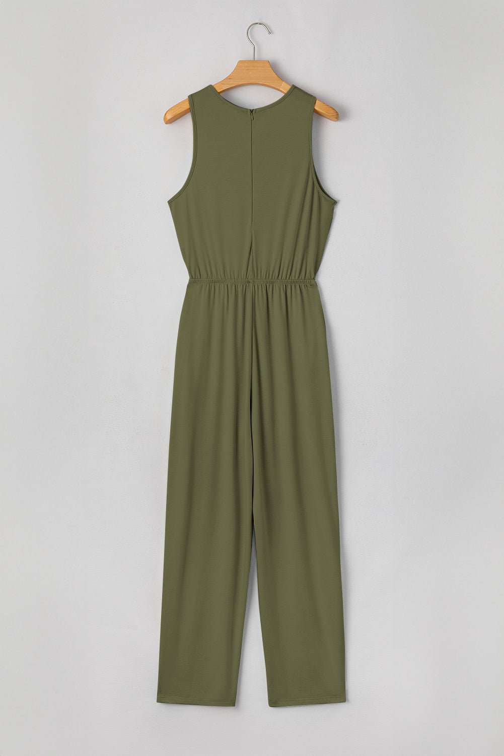 Solid Pleated Detail Sleeveless Elastic Waist Jumpsuit - Rooted & Reckless Co.
