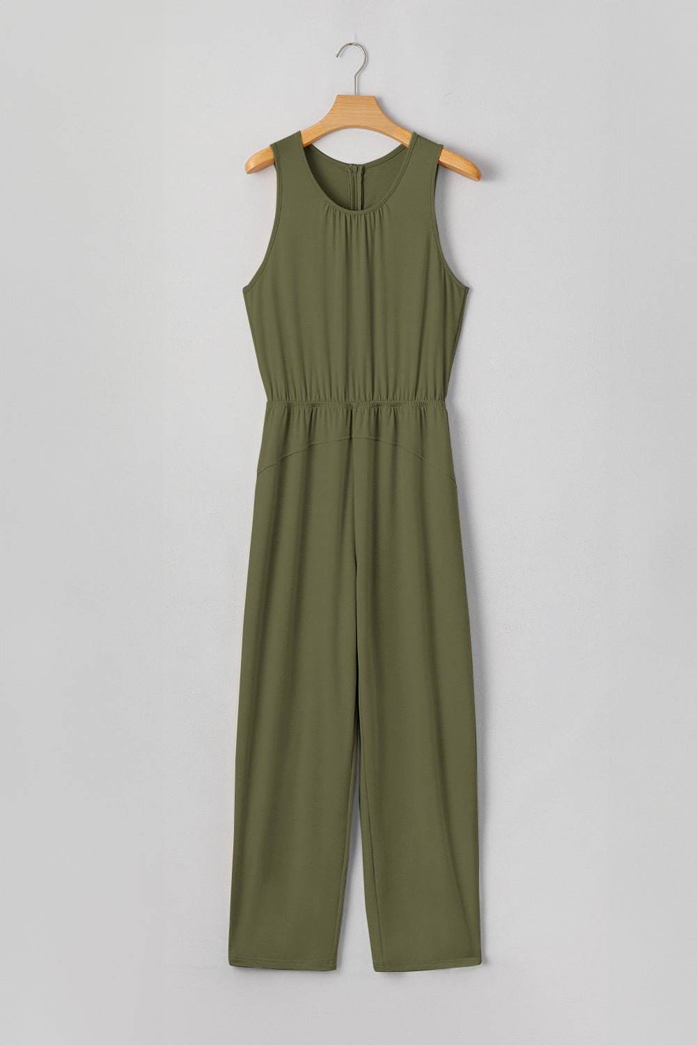 Solid Pleated Detail Sleeveless Elastic Waist Jumpsuit - Rooted & Reckless Co.