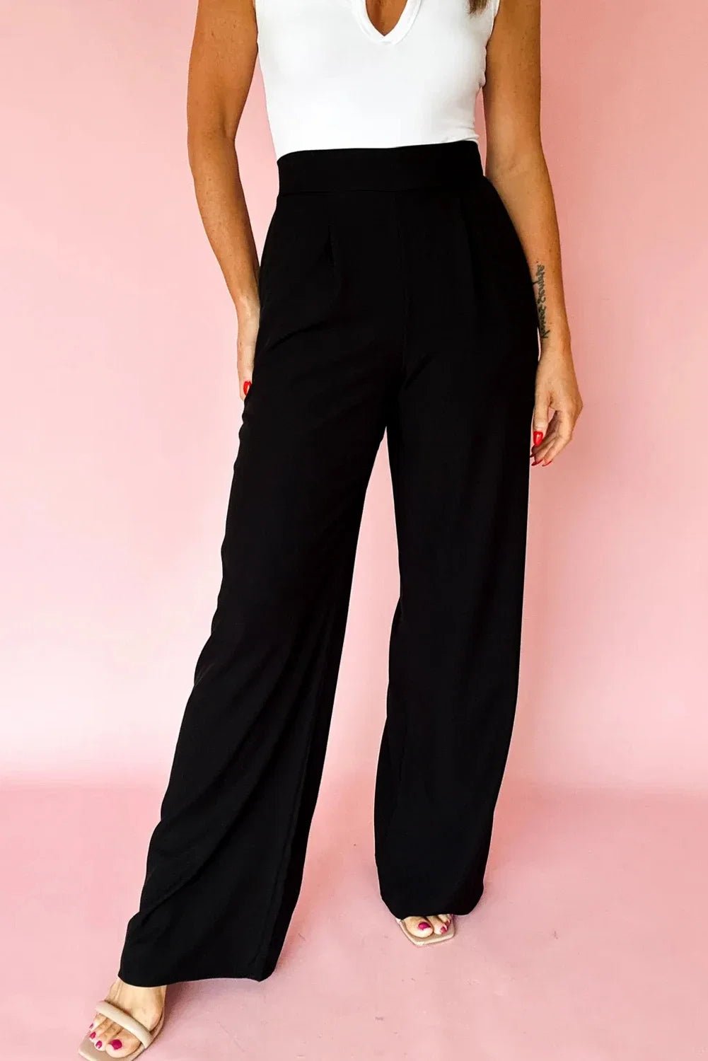 Solid Pleated Pull-On Straight Leg Pants - Rooted & Reckless Co.