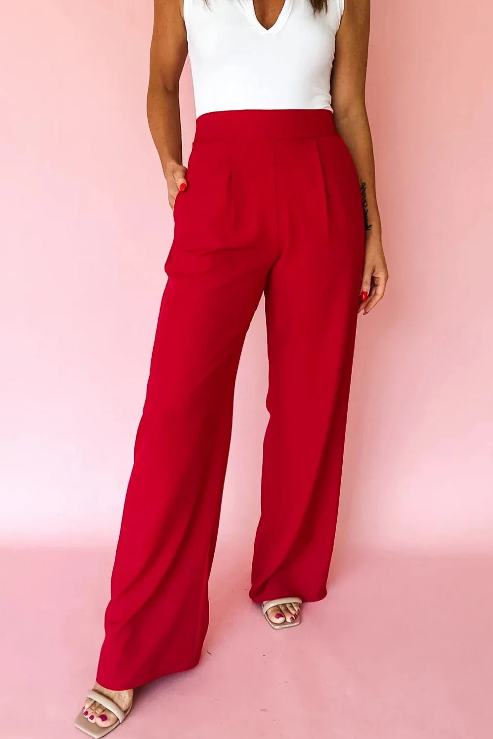 Solid Pleated Pull-On Straight Leg Pants - Rooted & Reckless Co.