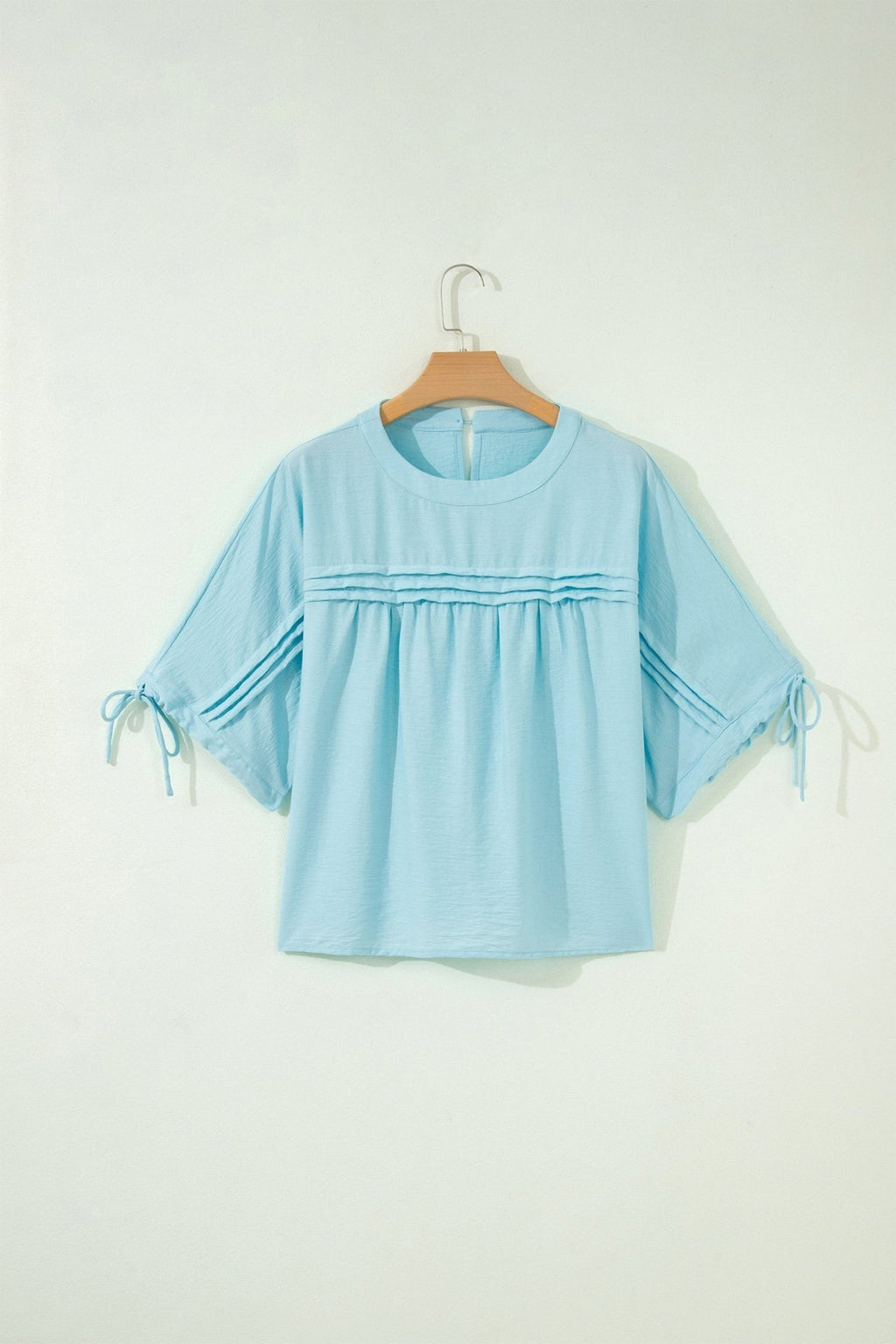Solid Pleated Tie Sleeve Babydoll Blouse - Rooted & Reckless Co.