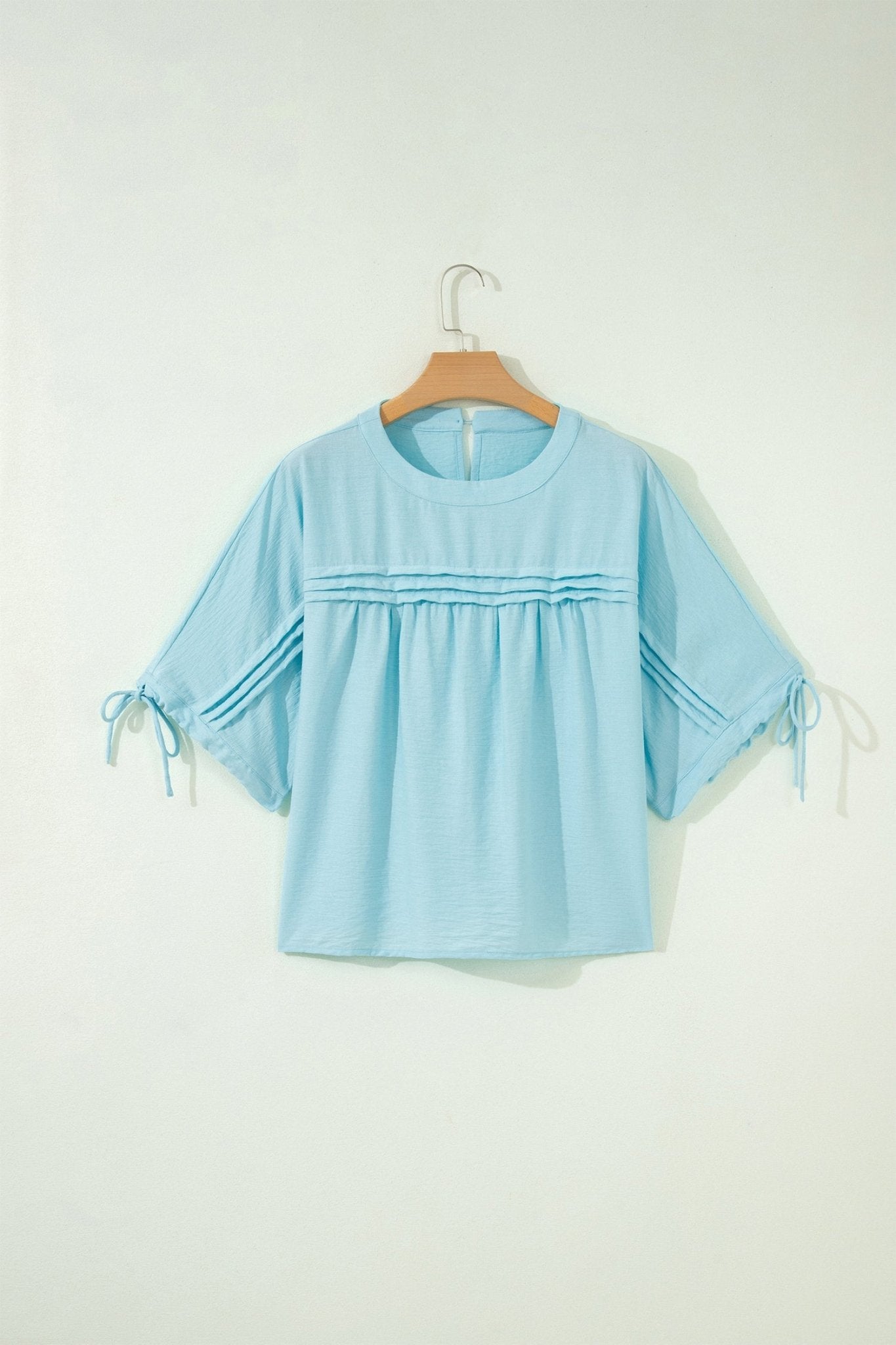 Solid Pleated Tie Sleeve Babydoll Blouse - Rooted & Reckless Co.