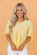 Solid Pleated Tie Sleeve Babydoll Blouse - Rooted & Reckless Co.