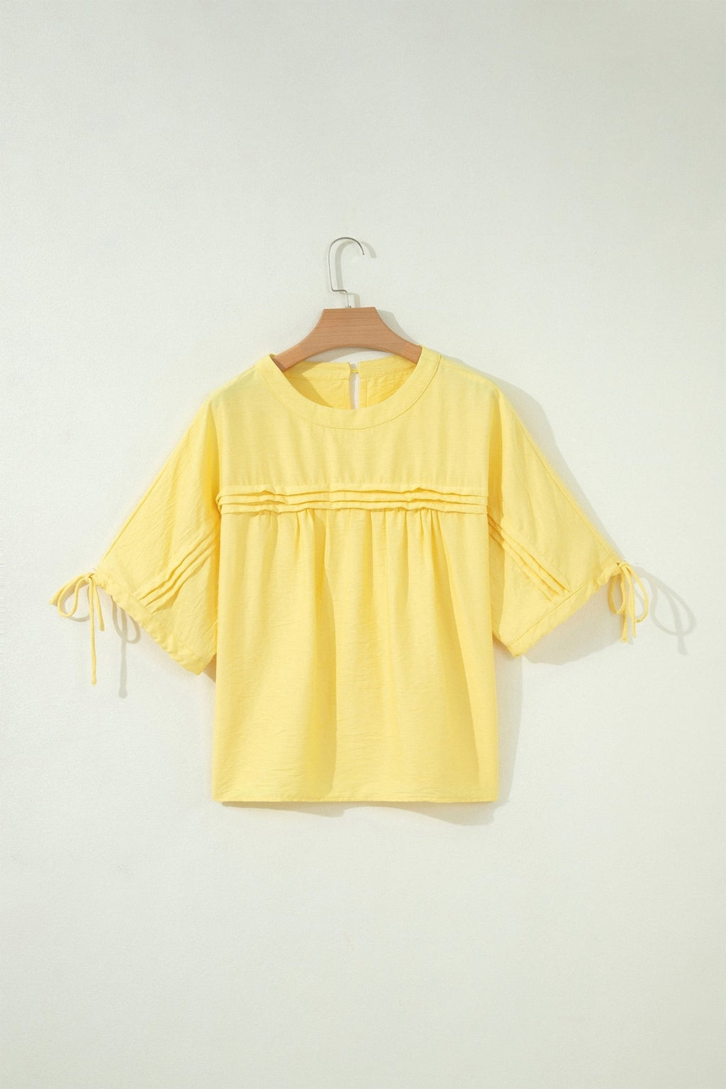 Solid Pleated Tie Sleeve Babydoll Blouse - Rooted & Reckless Co.