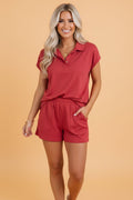 Solid Polo Tee & Elastic Waist Short Set - Rooted & Reckless Co.