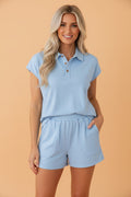 Solid Polo Tee & Elastic Waist Short Set - Rooted & Reckless Co.
