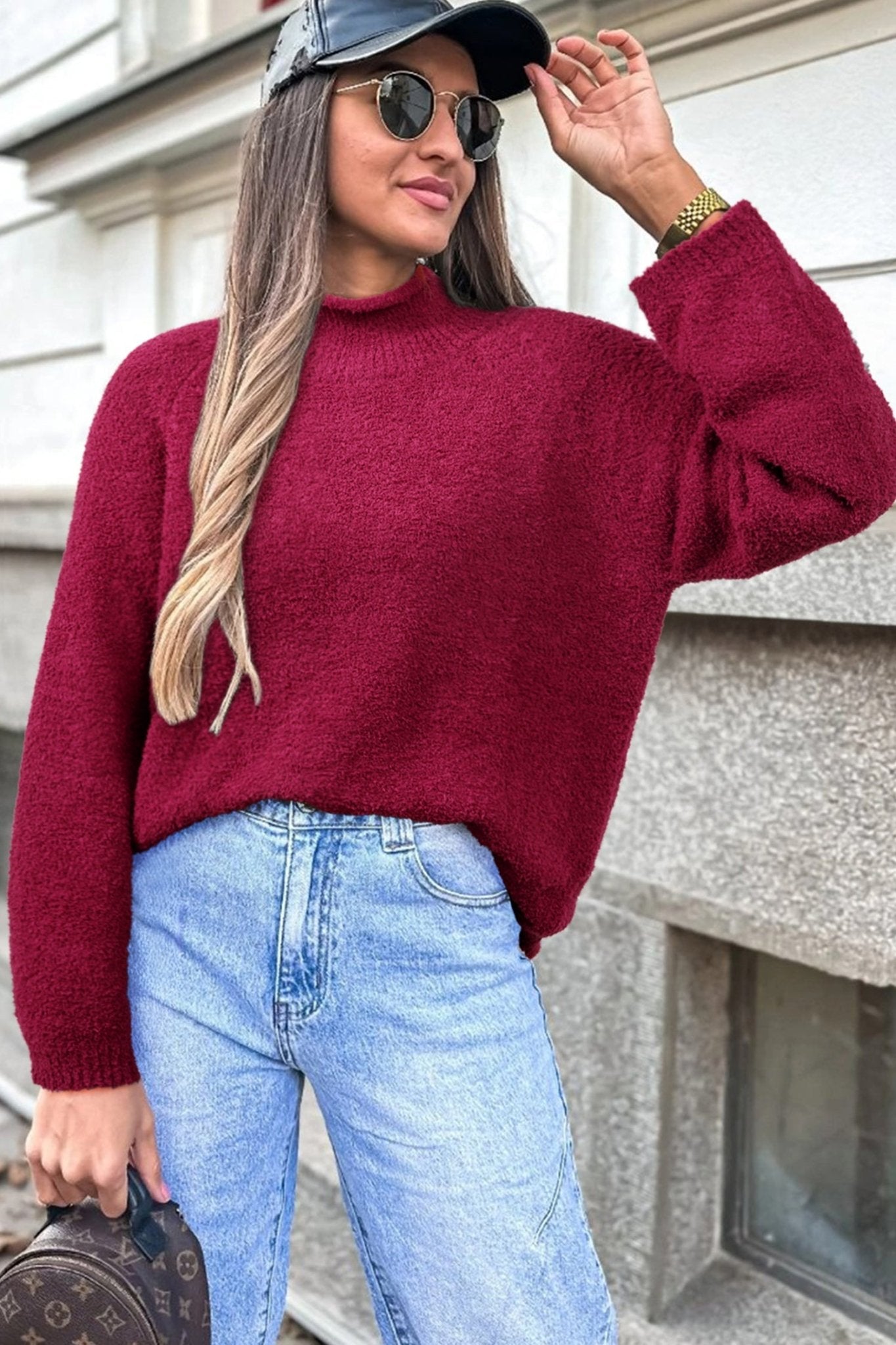 Solid Popcorn Knit Mock Neck Sweater - Rooted & Reckless Co.