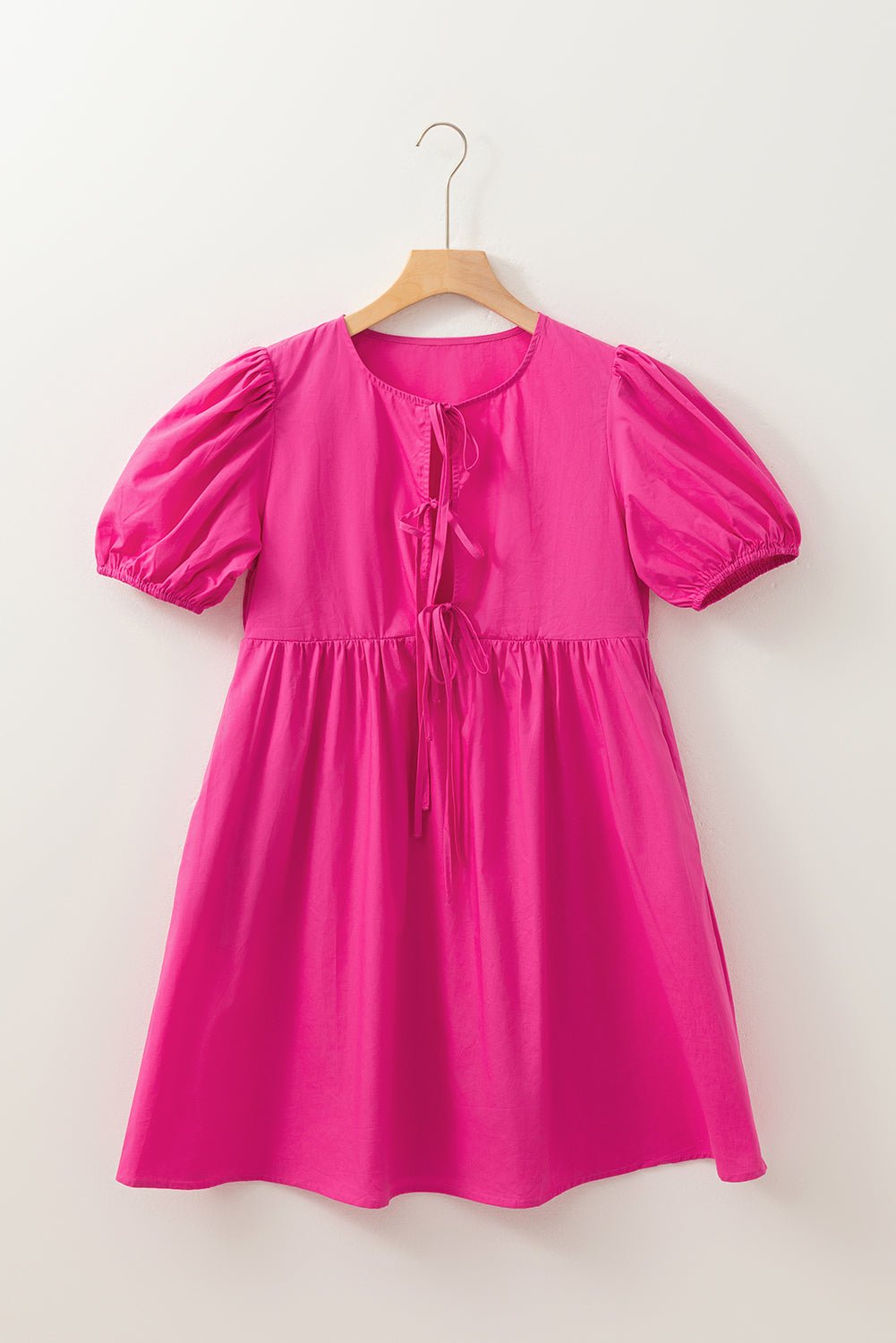 Solid Puff Sleeve Bow Tie Front Mini Dress - Rooted & Reckless Co.