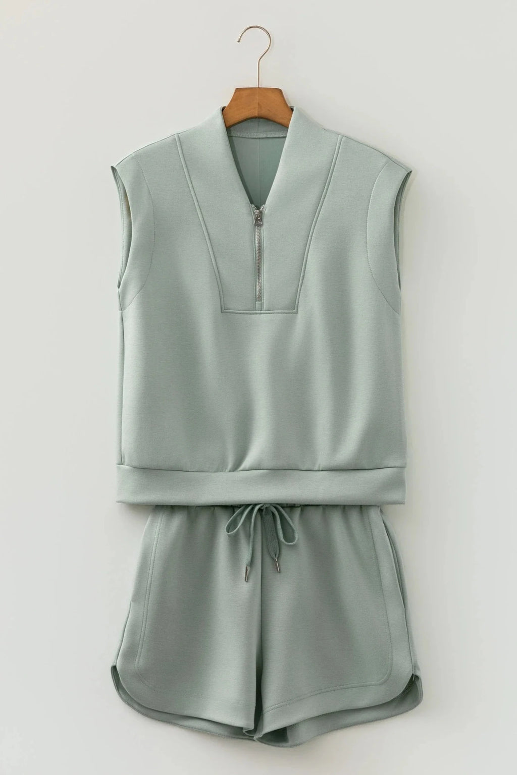 Solid Quarter Zip Sleeveless Top & Shorts Set - Rooted & Reckless Co.