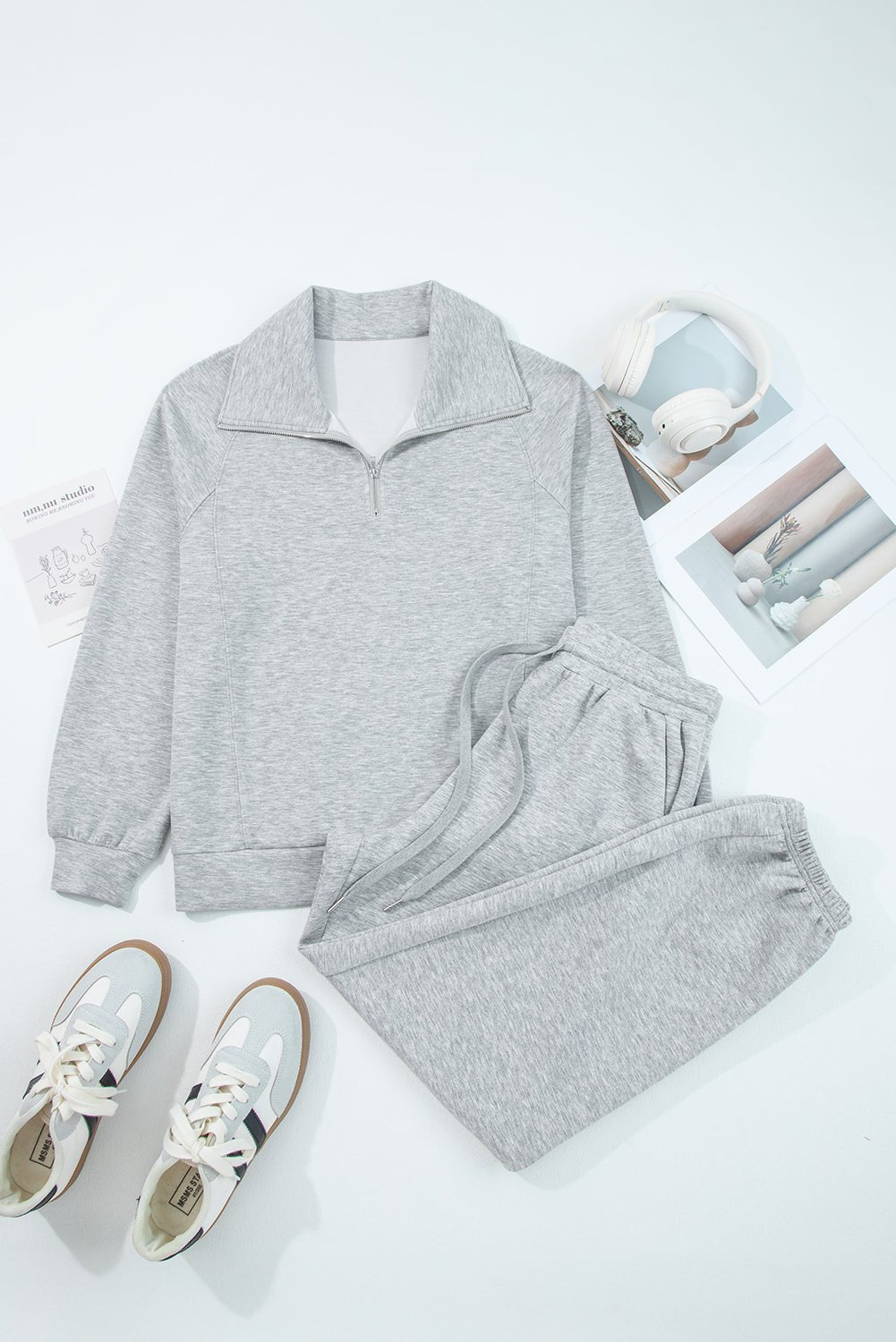 Solid Quarter-Zip Top and Drawstring Pants Set - Rooted & Reckless Co.
