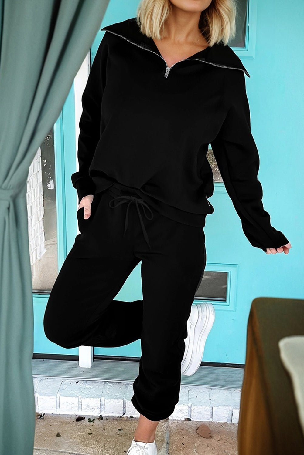 Solid Quarter-Zip Top and Drawstring Pants Set - Rooted & Reckless Co.