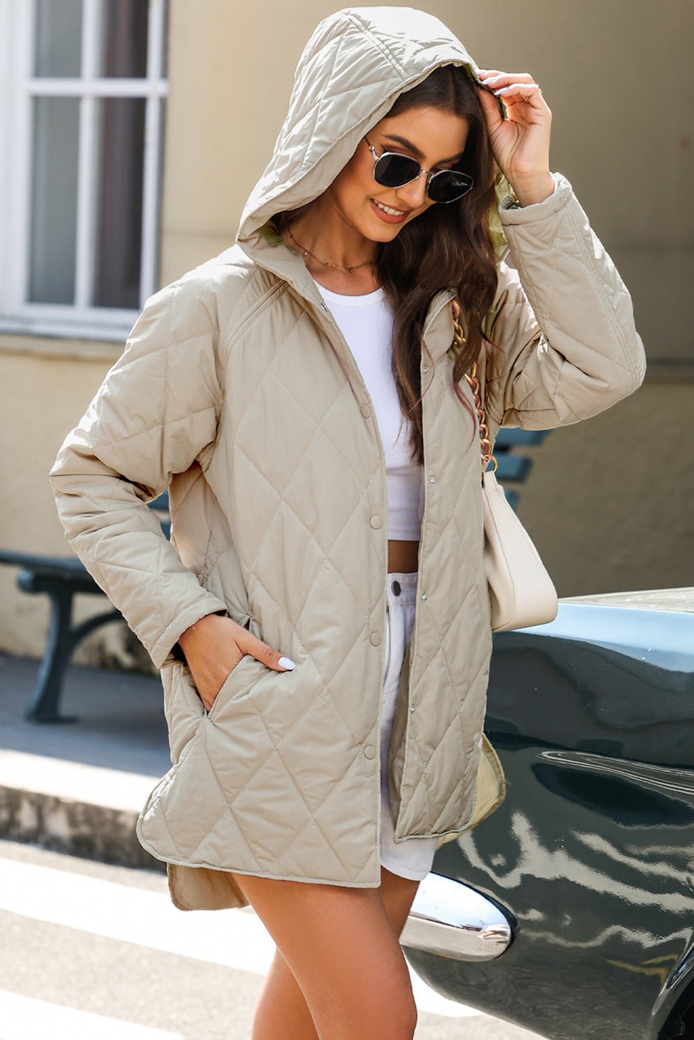 Solid Quilted Snap Button Hooded Puffer Coat - Rooted & Reckless Co.