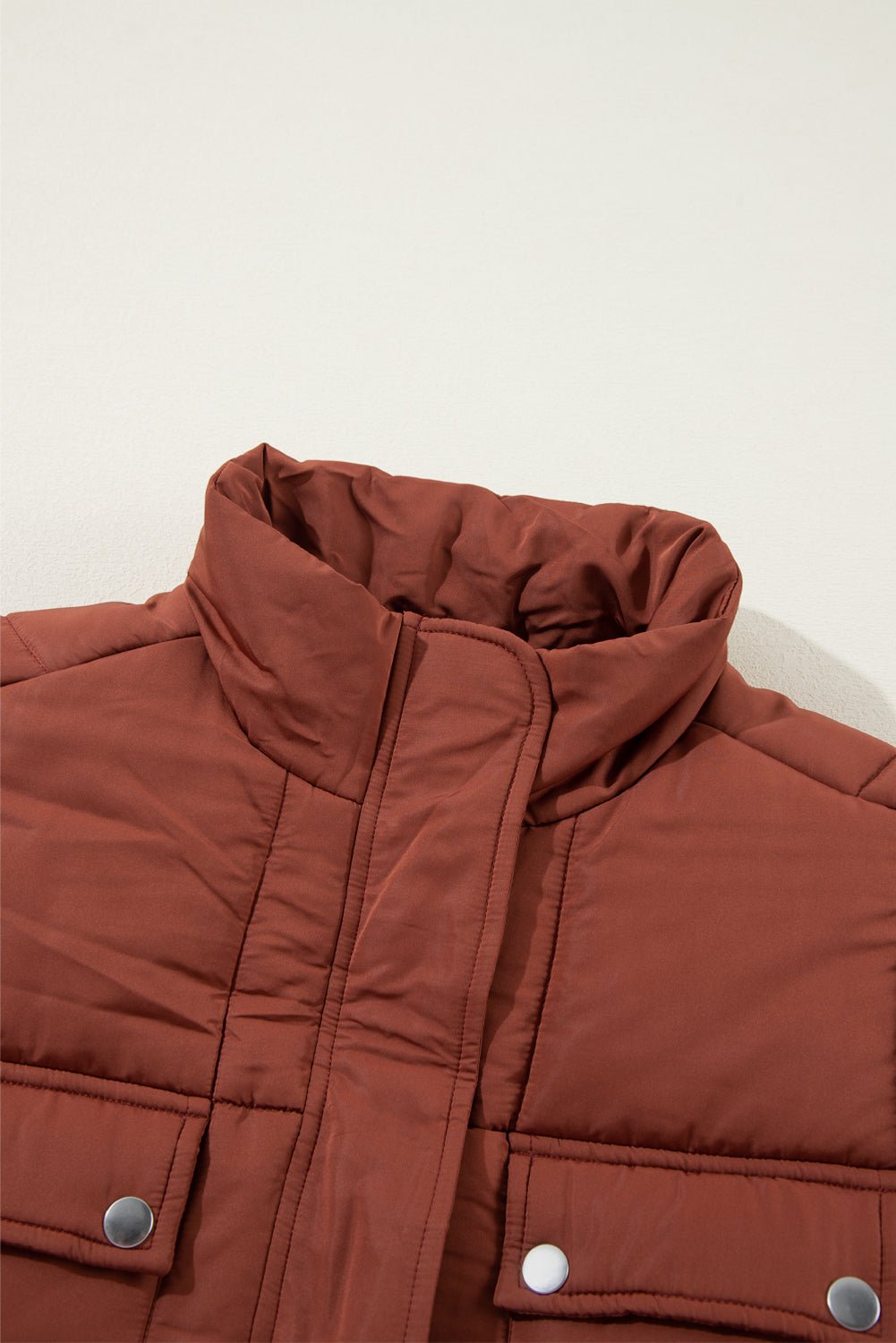 Solid Quilted Stand-Neck Zip-Up Buttoned Puffer Coat - Rooted & Reckless Co.