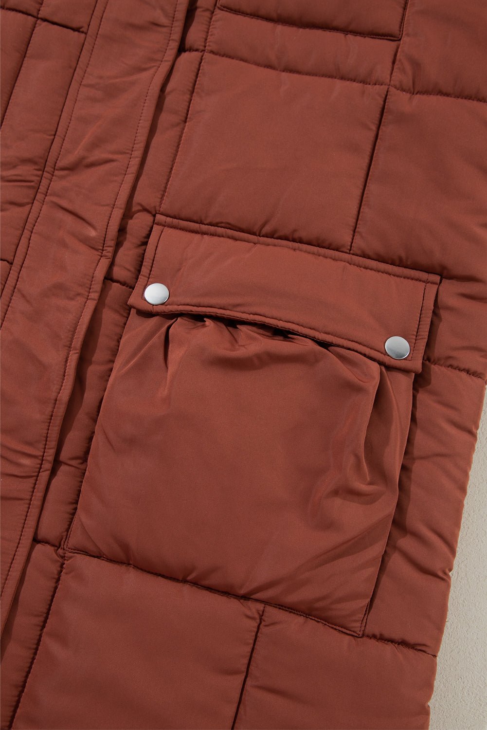 Solid Quilted Stand-Neck Zip-Up Buttoned Puffer Coat - Rooted & Reckless Co.