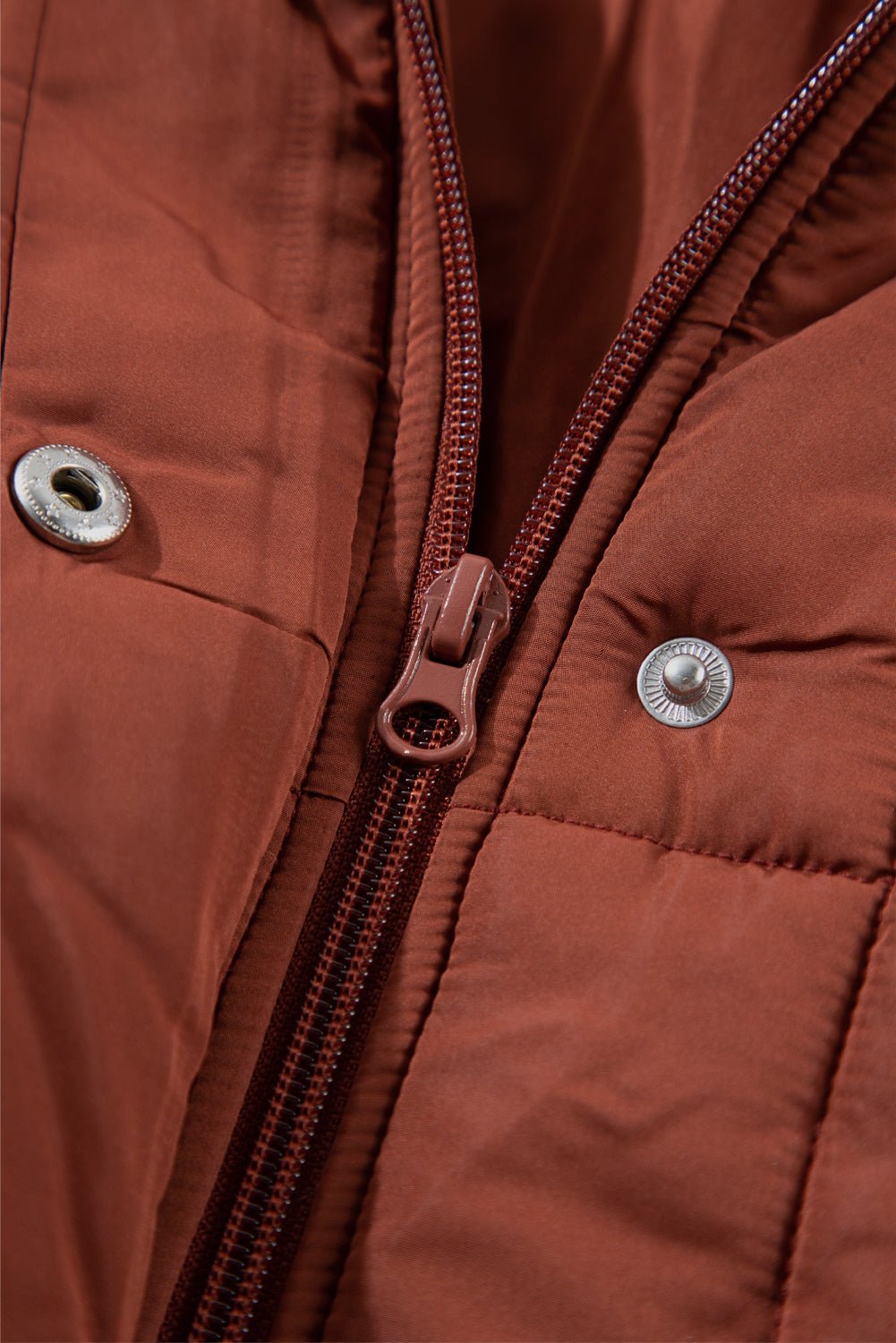 Solid Quilted Stand-Neck Zip-Up Buttoned Puffer Coat - Rooted & Reckless Co.