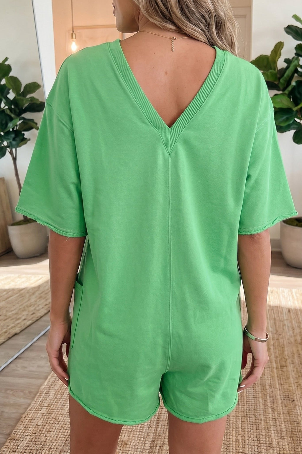 Solid Raw Edge 3/4 Sleeve Pocketed Loose Romper - Rooted & Reckless Co.