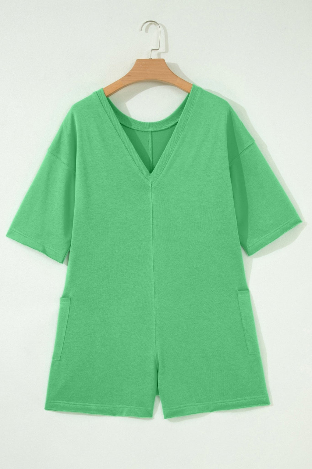 Solid Raw Edge 3/4 Sleeve Pocketed Loose Romper - Rooted & Reckless Co.