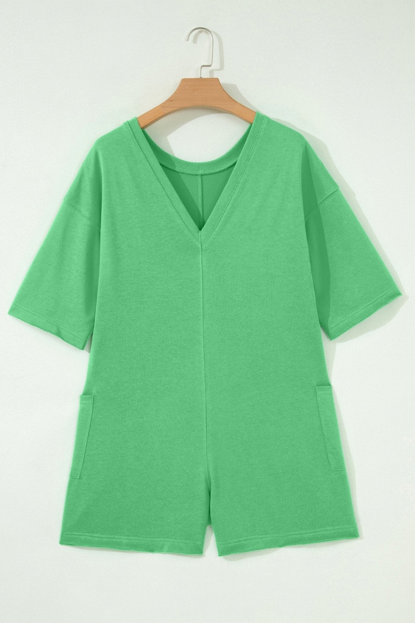 Solid Raw Edge 3/4 Sleeve Pocketed Loose Romper - Rooted & Reckless Co.