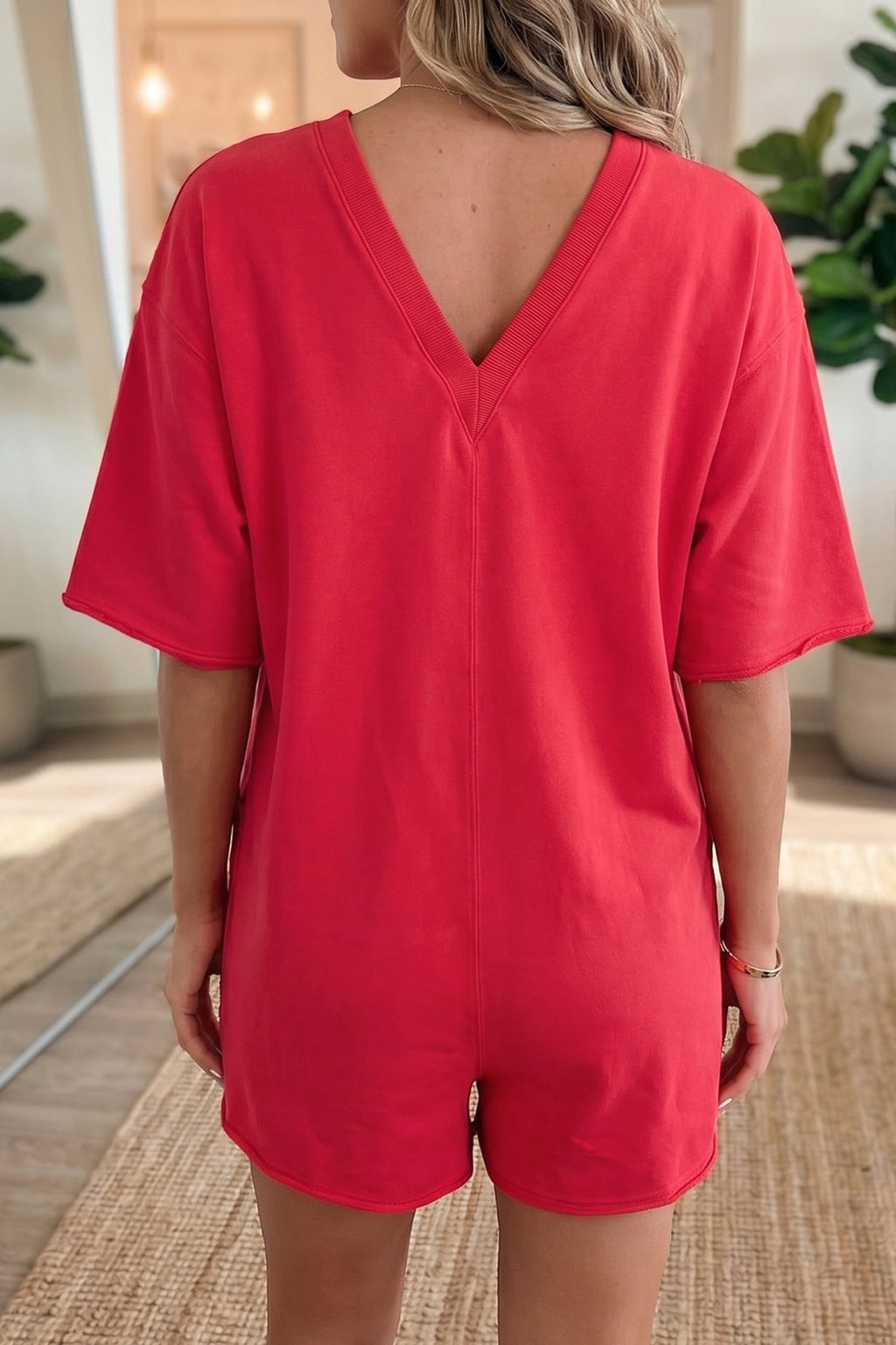 Solid Raw Edge 3/4 Sleeve Pocketed Loose Romper - Rooted & Reckless Co.