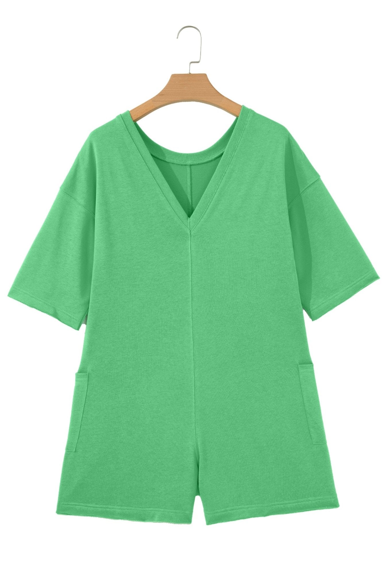 Solid Raw Edge 3/4 Sleeve Pocketed Loose Romper - Rooted & Reckless Co.