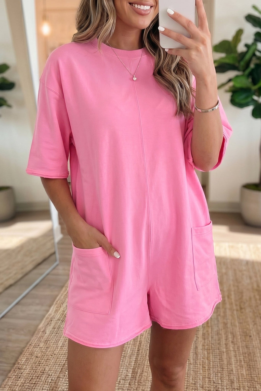 Solid Raw Edge Short Sleeve Pocketed Romper - Rooted & Reckless Co.