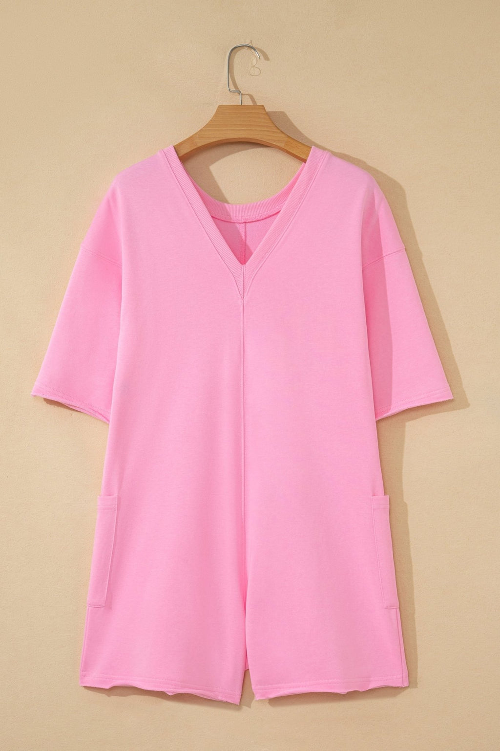 Solid Raw Edge Short Sleeve Pocketed Romper - Rooted & Reckless Co.