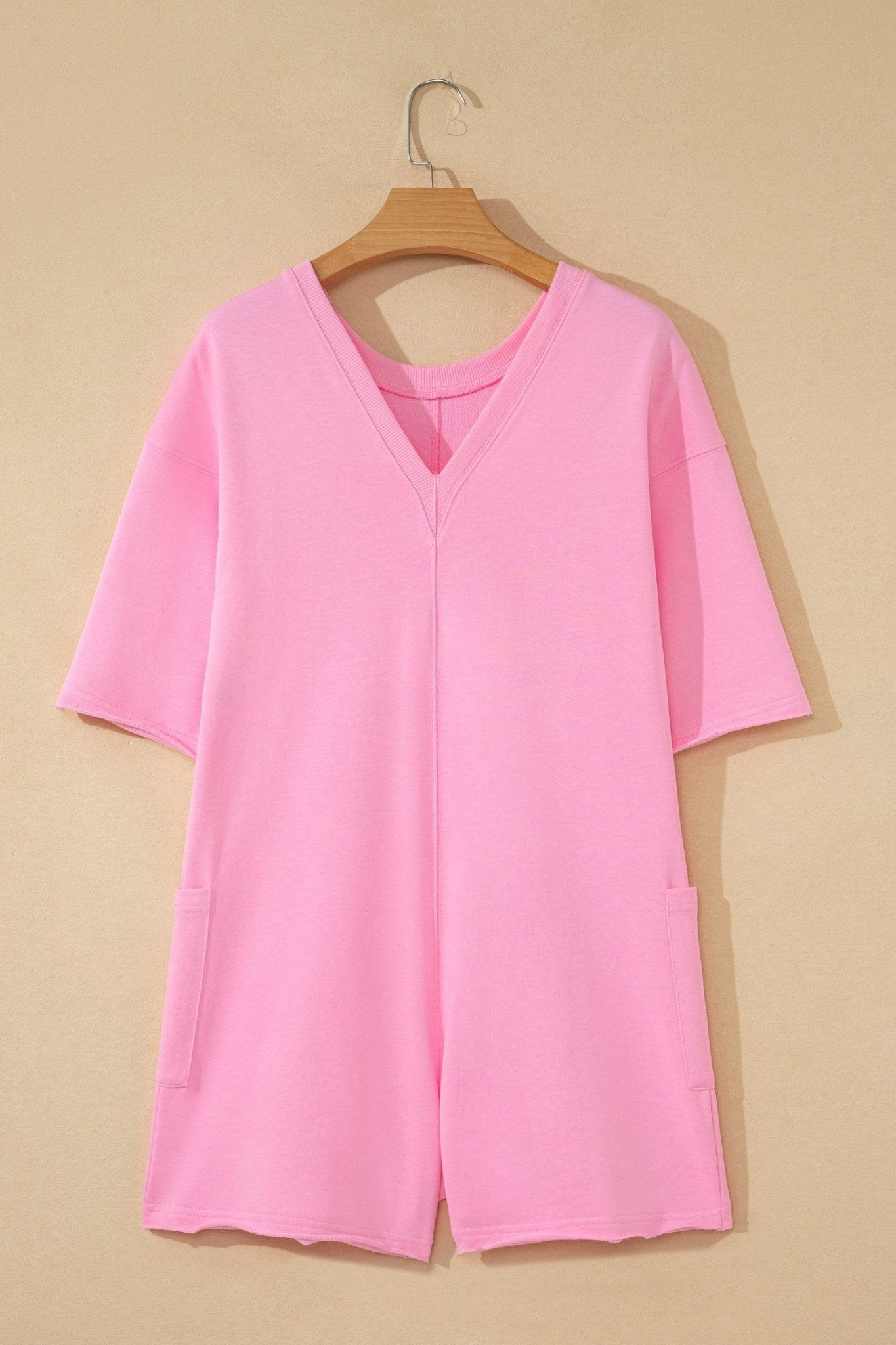 Solid Raw Edge Short Sleeve Pocketed Romper - Rooted & Reckless Co.