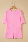Solid Raw Edge Short Sleeve Pocketed Romper - Rooted & Reckless Co.