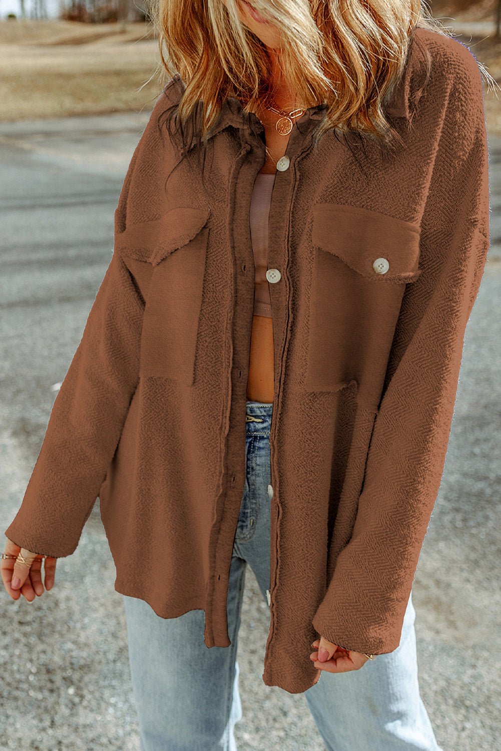 Solid Reverse Seam Button-Front Terry Shacket - Rooted & Reckless Co.