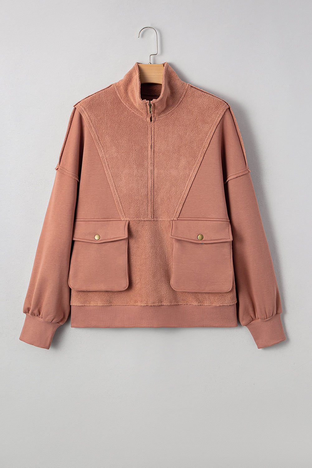 Solid Reverse Seam Half-Zip Side Pocket Sweatshirt - Rooted & Reckless Co.