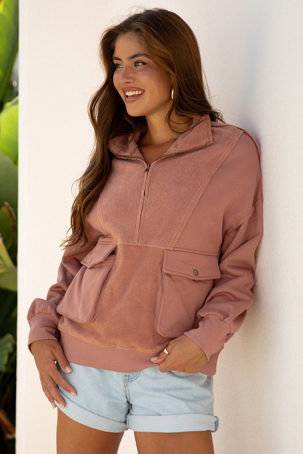 Solid Reverse Seam Half-Zip Side Pocket Sweatshirt - Rooted & Reckless Co.