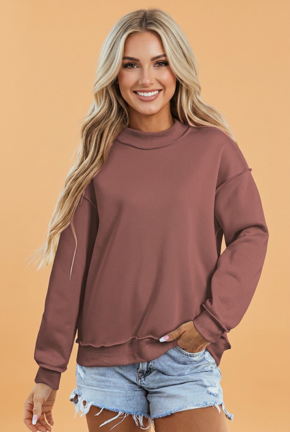 Solid Reversible Mock Neck Oversized Sweatshirt - Rooted & Reckless Co.