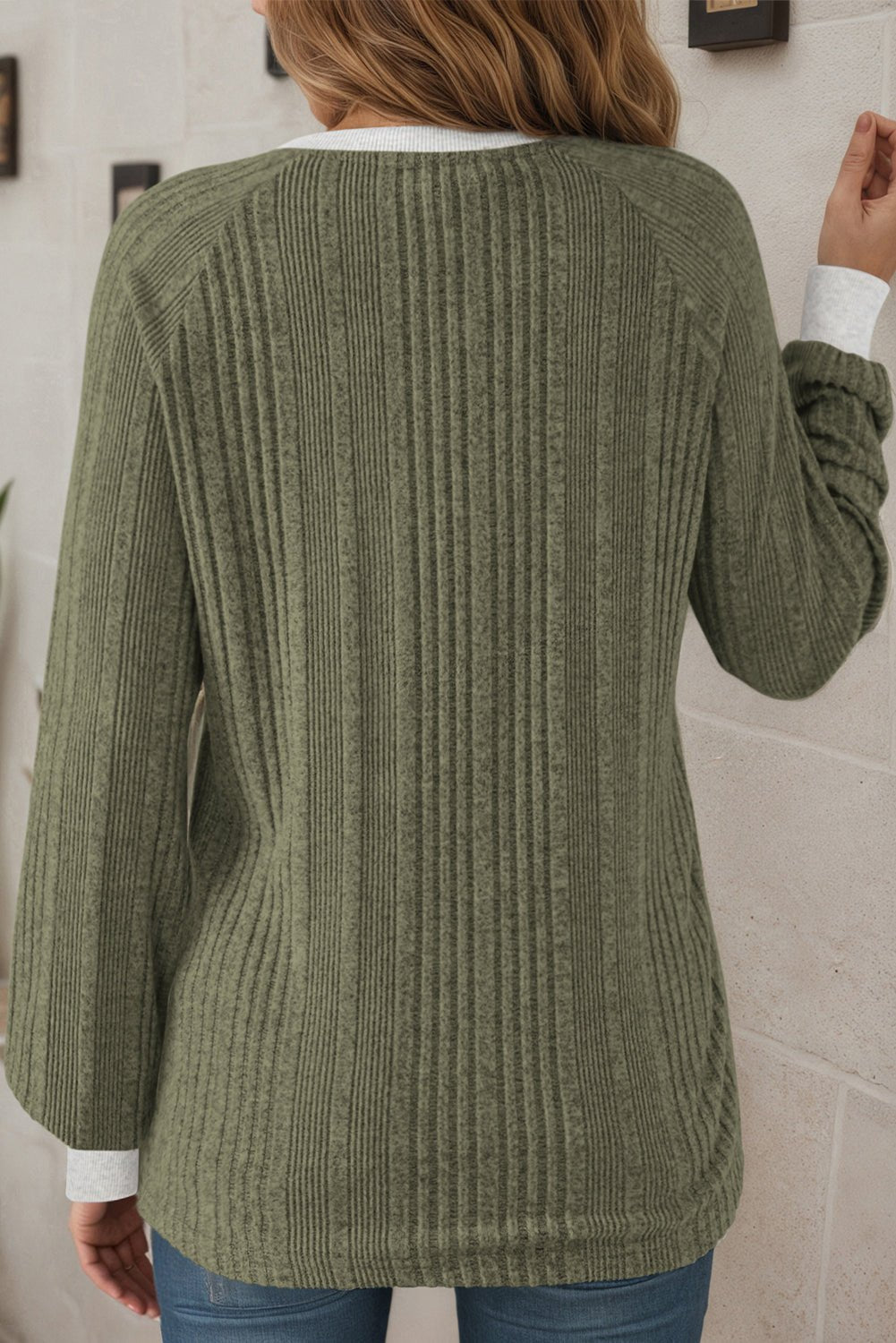 Solid Ribbed Contrast Trim Long Sleeve Top - Rooted & Reckless Co.