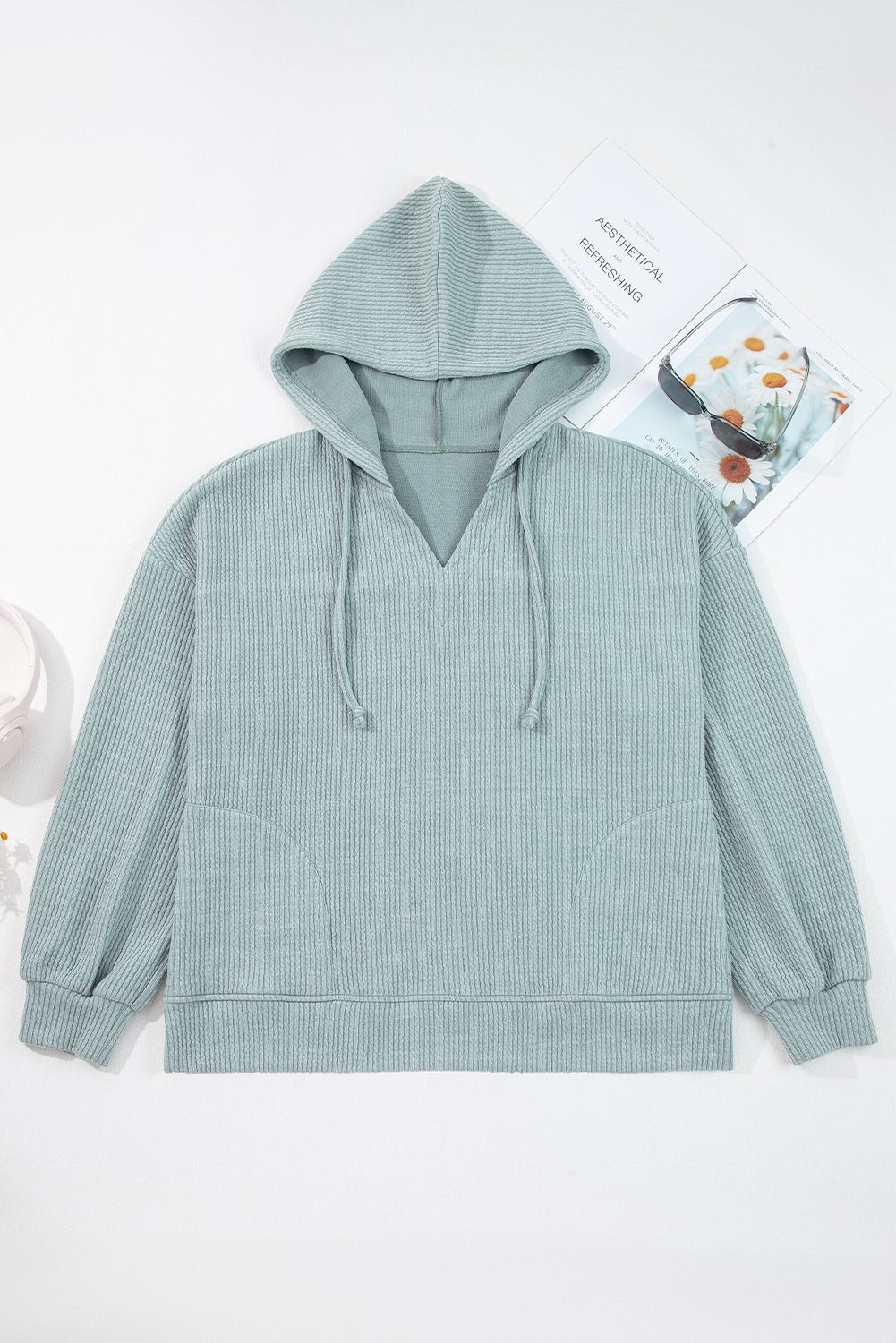 Solid Ribbed Drop Shoulder Hoodie - Rooted & Reckless Co.