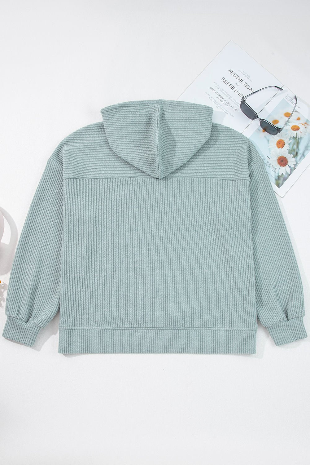 Solid Ribbed Drop Shoulder Hoodie - Rooted & Reckless Co.