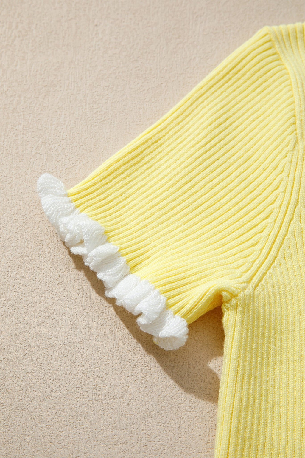 Solid Ribbed Frilled Short Sleeve Sweater Cardigan - Rooted & Reckless Co.