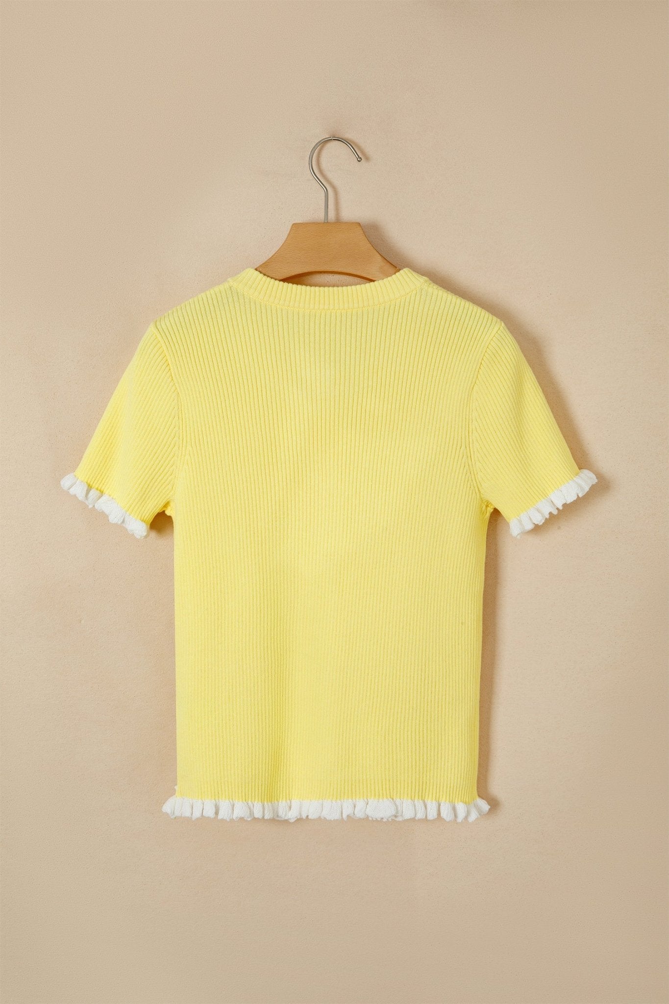Solid Ribbed Frilled Short Sleeve Sweater Cardigan - Rooted & Reckless Co.