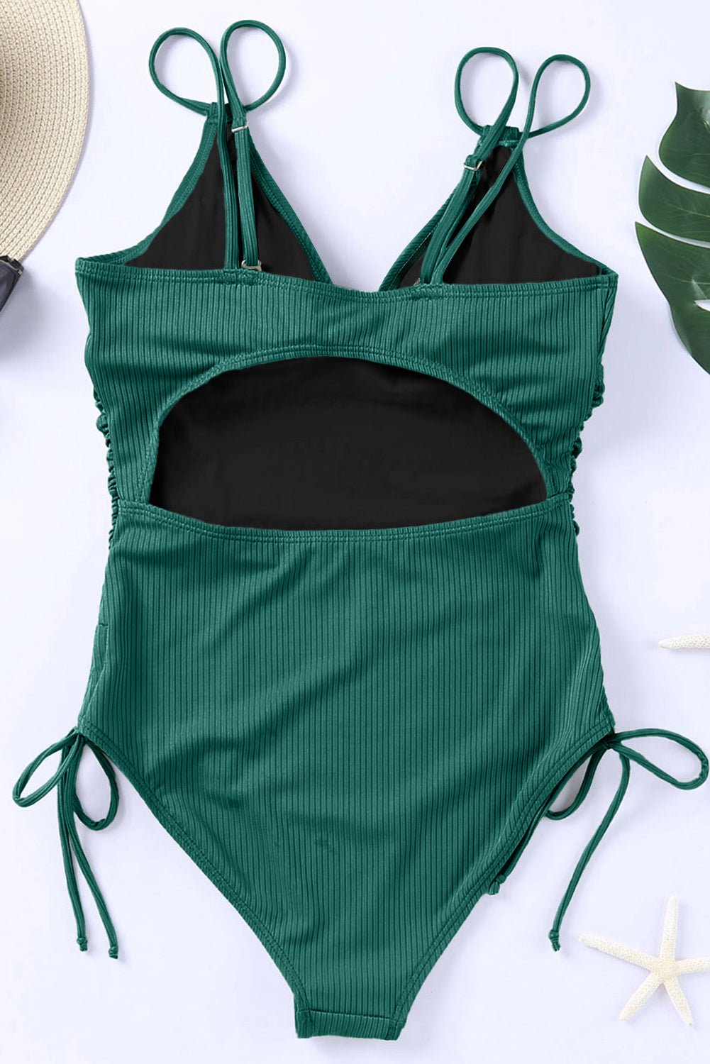 Solid Ribbed Knit Adjustable Strap One-Piece Swimsuit - Rooted & Reckless Co.