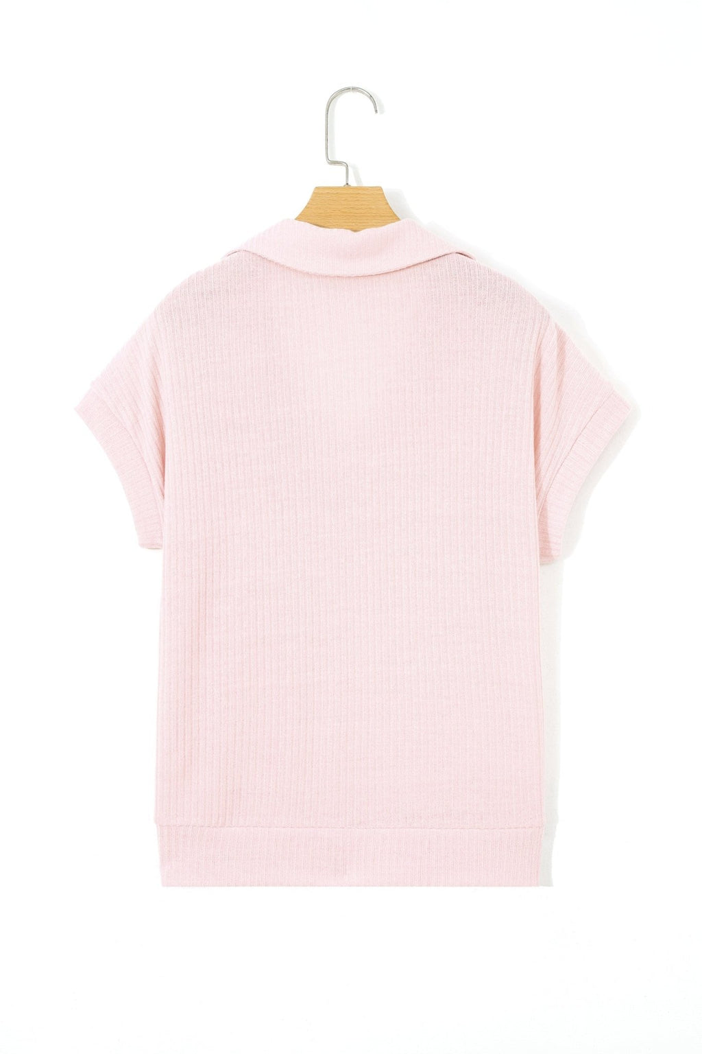 Solid Ribbed Knit Collared V-Neck Tee - Rooted & Reckless Co.