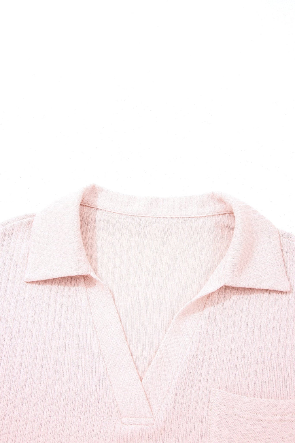 Solid Ribbed Knit Collared V-Neck Tee - Rooted & Reckless Co.