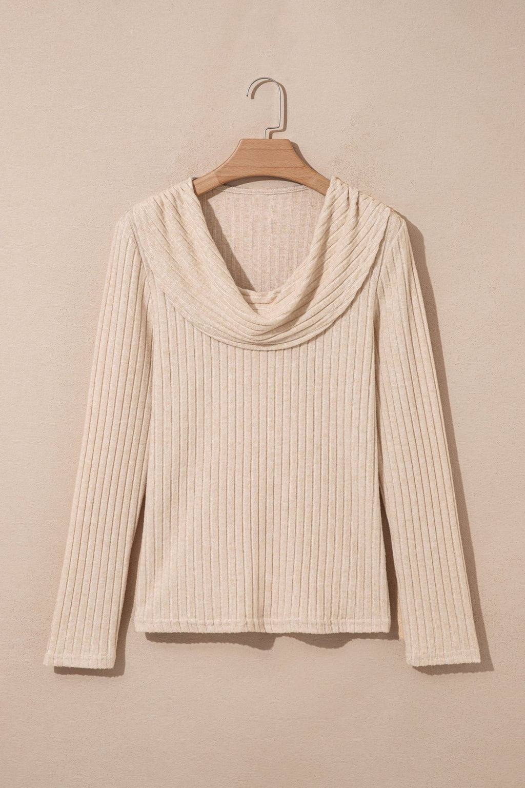 Solid Ribbed Knit Cowl Neck Long Sleeve Top - Rooted & Reckless Co.
