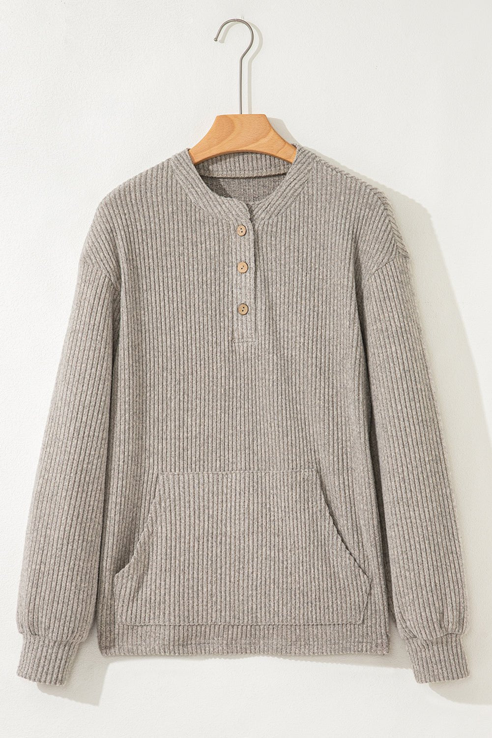 Solid Ribbed Knit Drop Shoulder Henley Top - Rooted & Reckless Co.