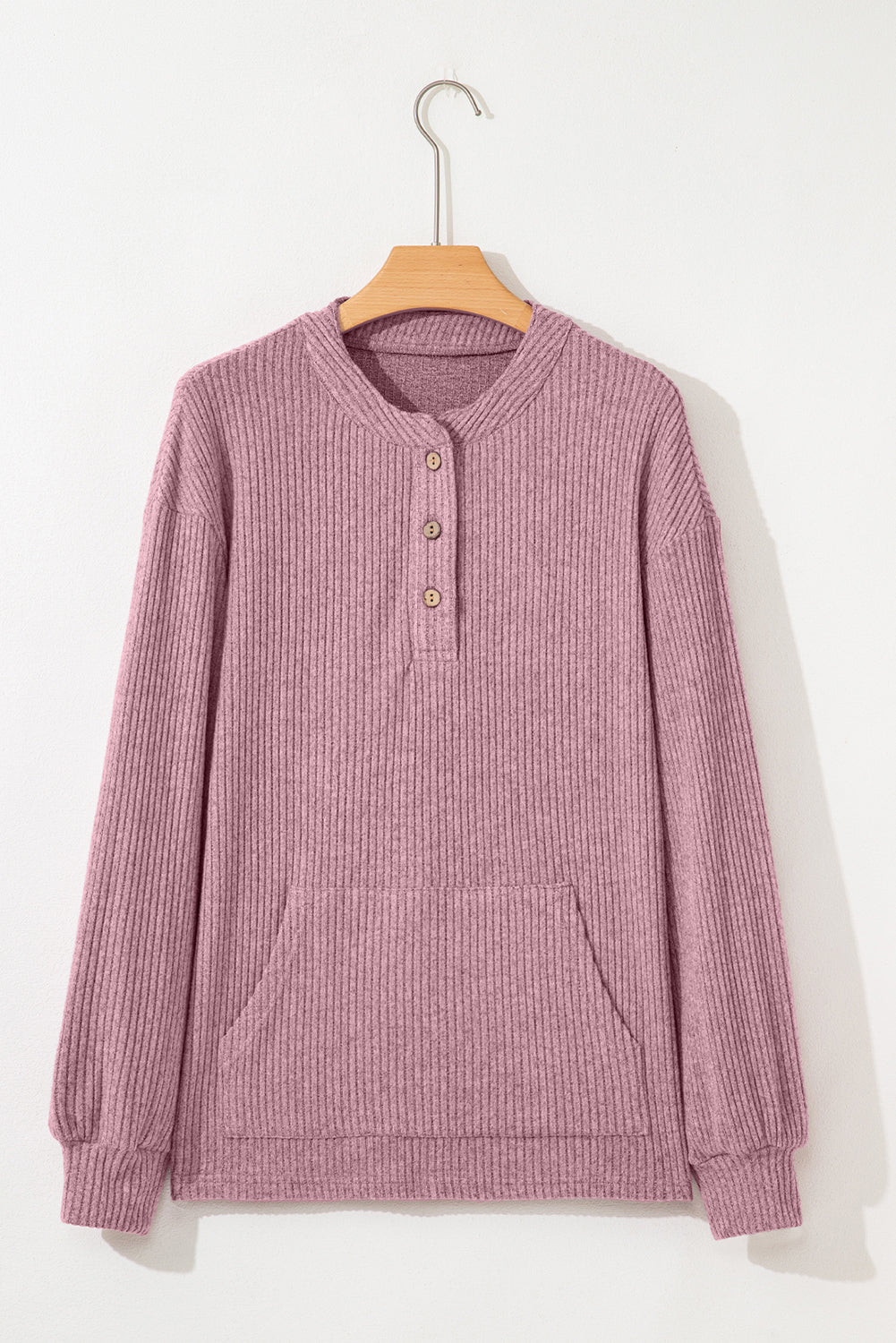 Solid Ribbed Knit Drop Shoulder Henley Top - Rooted & Reckless Co.