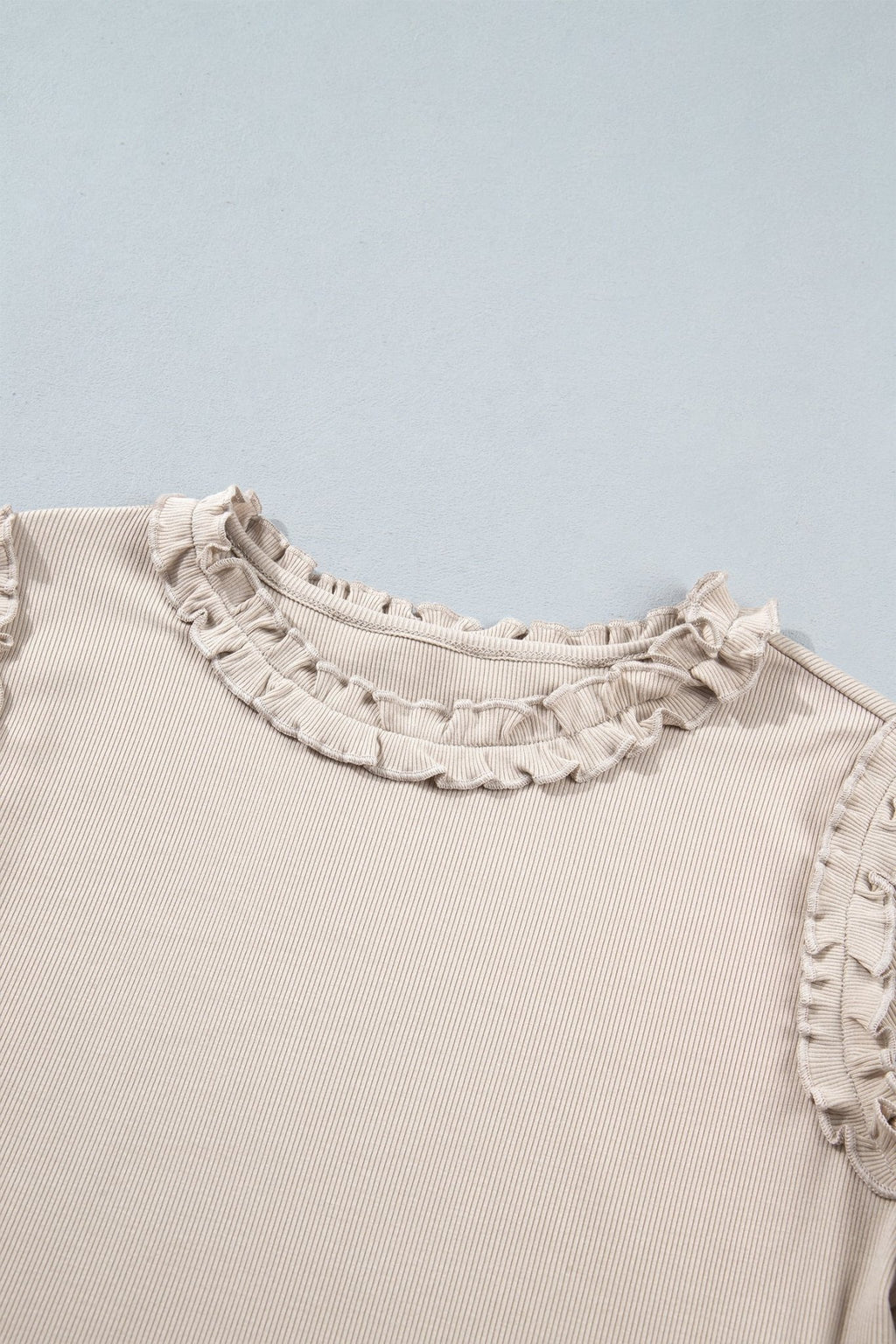 Solid Ribbed Knit Frilled Long Sleeve Top - Rooted & Reckless Co.