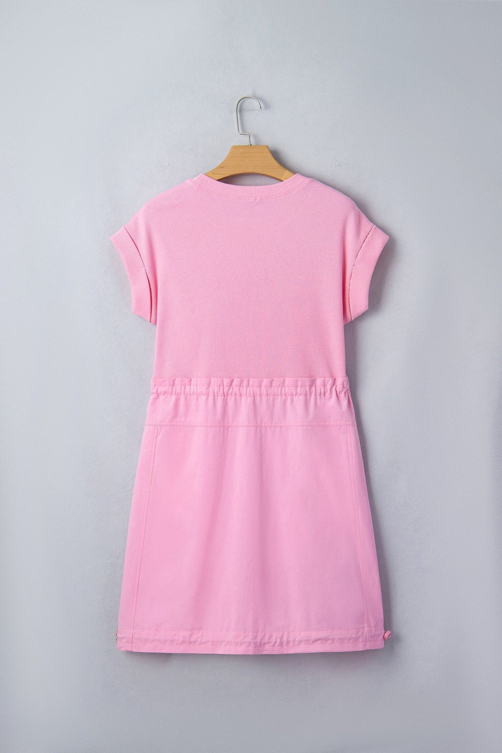 Solid Ribbed Knit Patchwork Drawstring Mini Dress - Rooted & Reckless Co.