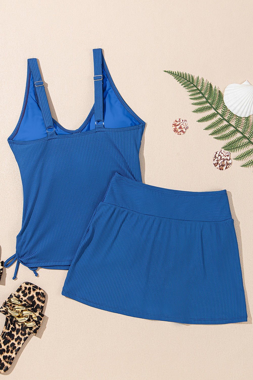 Solid Ribbed Knit Tankini & Skort Swim Set - Rooted & Reckless Co.